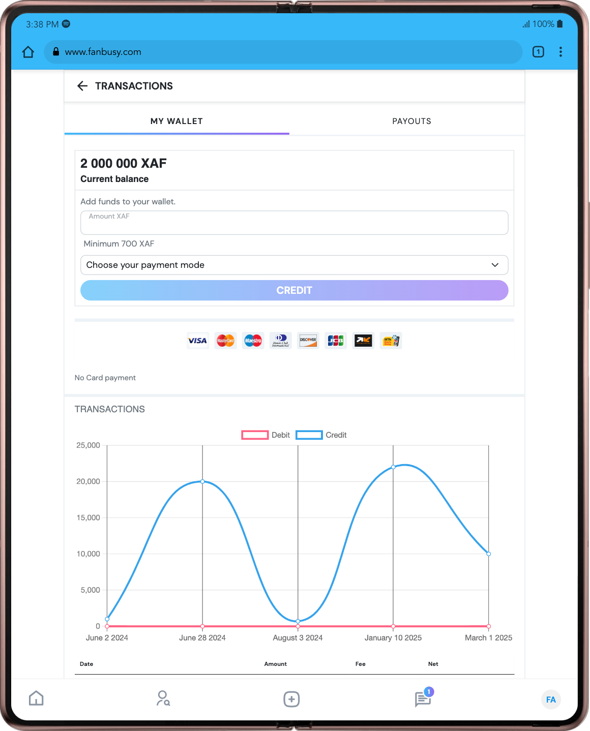 Tablet with an Fanbusy feed being scrolled through and posts being liked, commented on, and voted on